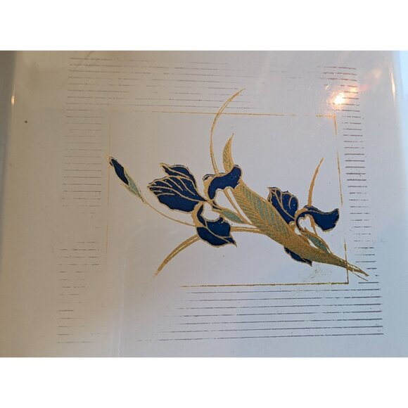 Vintage Otagiri Japan Grand Iris Porcelain Coaster Set With Holder Gold Trim - Picture 3 of 6